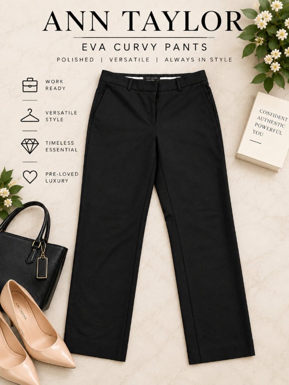 Ann Taylor Eva Curvy Black Ankle Pants Size 8 Stretch Work Career Trousers